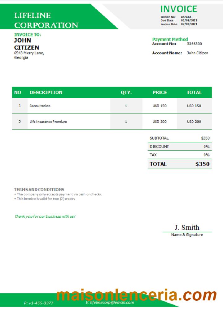 Georgia Lifeline Corporation faktura słowo i szablon PDF